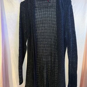 Love Black Cardigan Sweater Long Open-Front